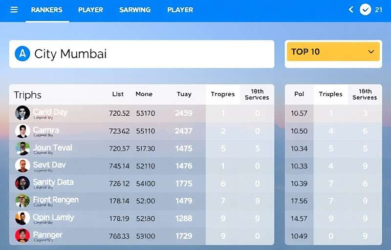 Parcel Sprinter city leaderboard showing top 10 players from Mumbai with their delivery stats and rankings